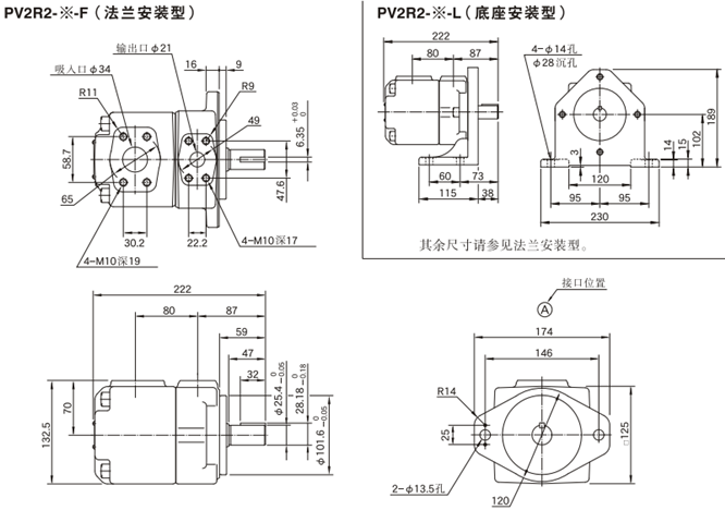 油研PV2R2型葉片泵安裝尺寸