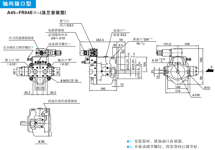 A45-FR04<a href='http://www.aromayojo.com' target='_blank'><u>油研柱塞泵</u></a>安裝尺寸