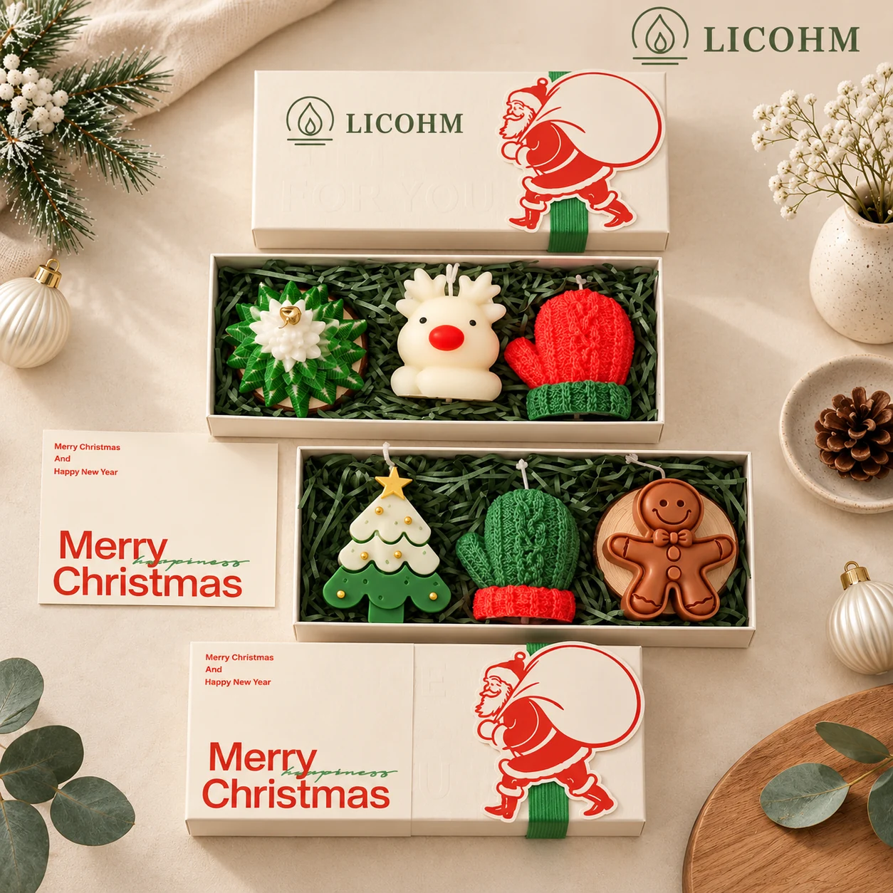 LICOHM Christmas Candle Gift Set - Sculpted Trio Box