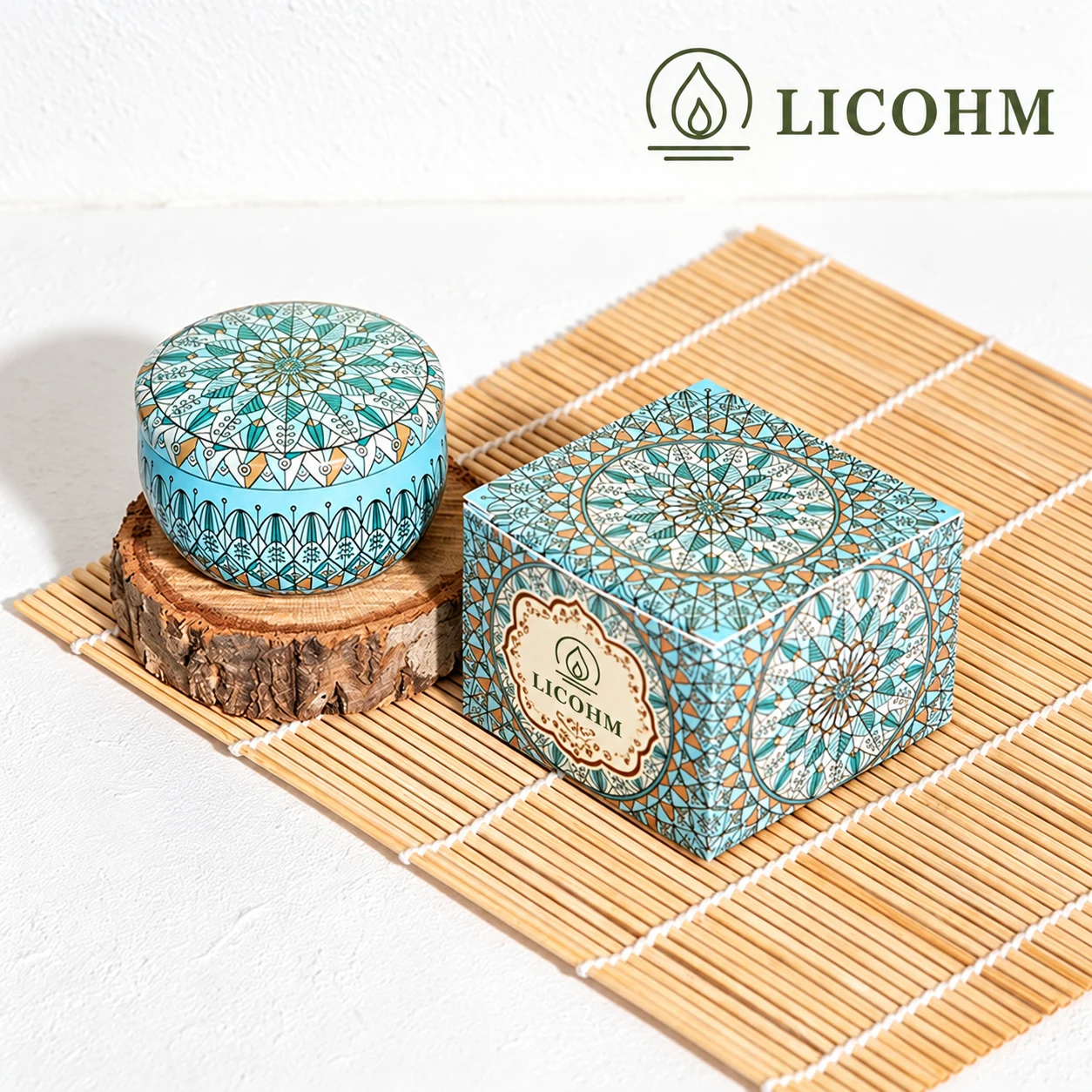 LICOHM Patterned Tin Scented Candle - Decorative Lid And Floral Wax Accents