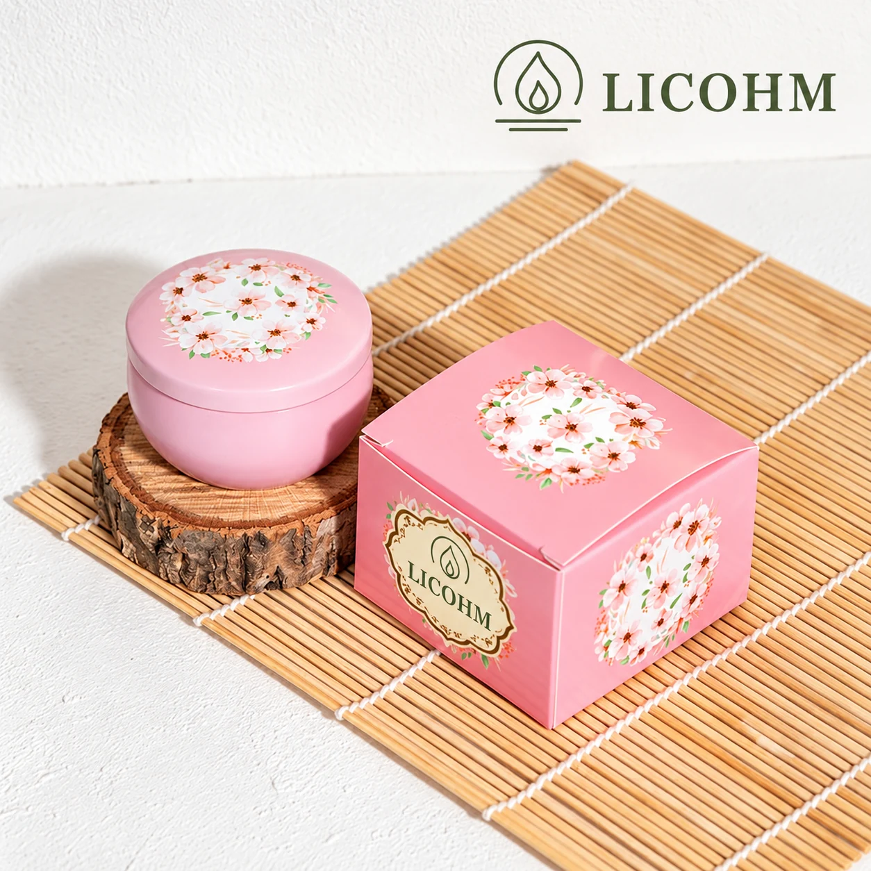 LICOHM Patterned Tin Scented Candle - Decorative Lid And Floral Wax Accents